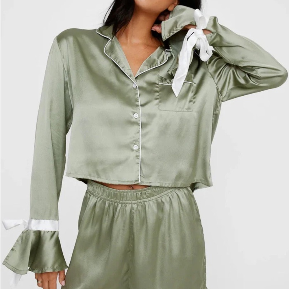 Nasty Gal Sage Satin Pajama Set